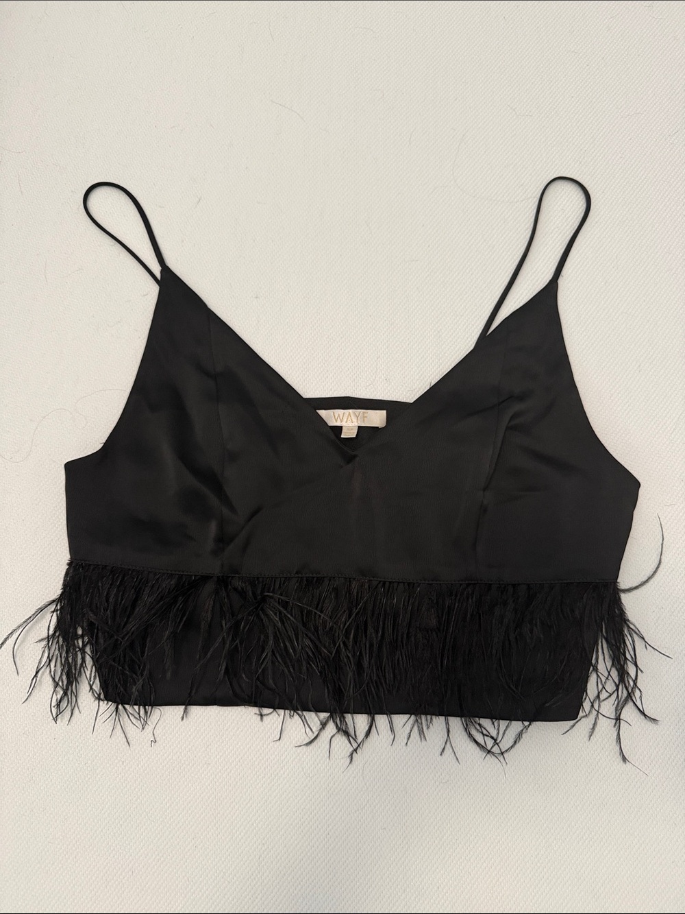 Wayf Black Feather-Trim Crop Top